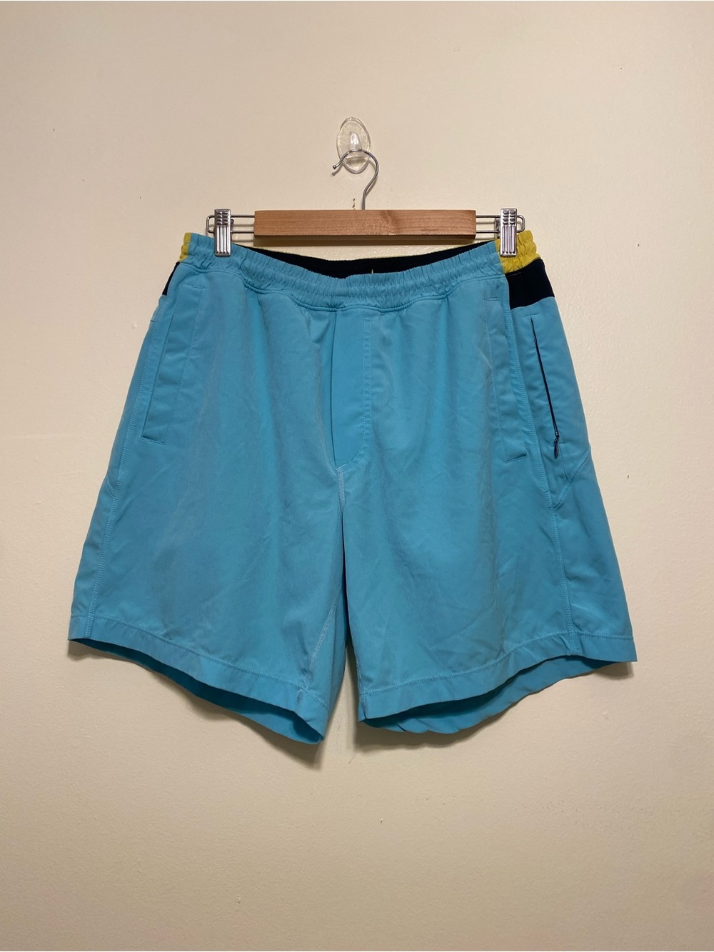 Birddogs Aqua Athletic Shorts with Navy & Yellow Trim. Size L
